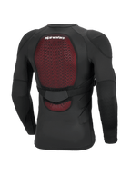 Alpinestars Bionic Plasma LT Protection Jacket - Long Sleeve, Black, Rear view highlighting the red Nucleon PLASMA back protector, breathable stretch mesh construction, adjustable waist strap, and integrated elbow and shoulder protection