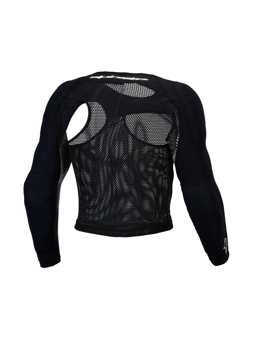 Alpinestars Bionic Race beschermingstop, zwarte mesh beschermjas voor heren met CE-niveau 1 schouder- en elleboogbescherming, achteraanzicht.