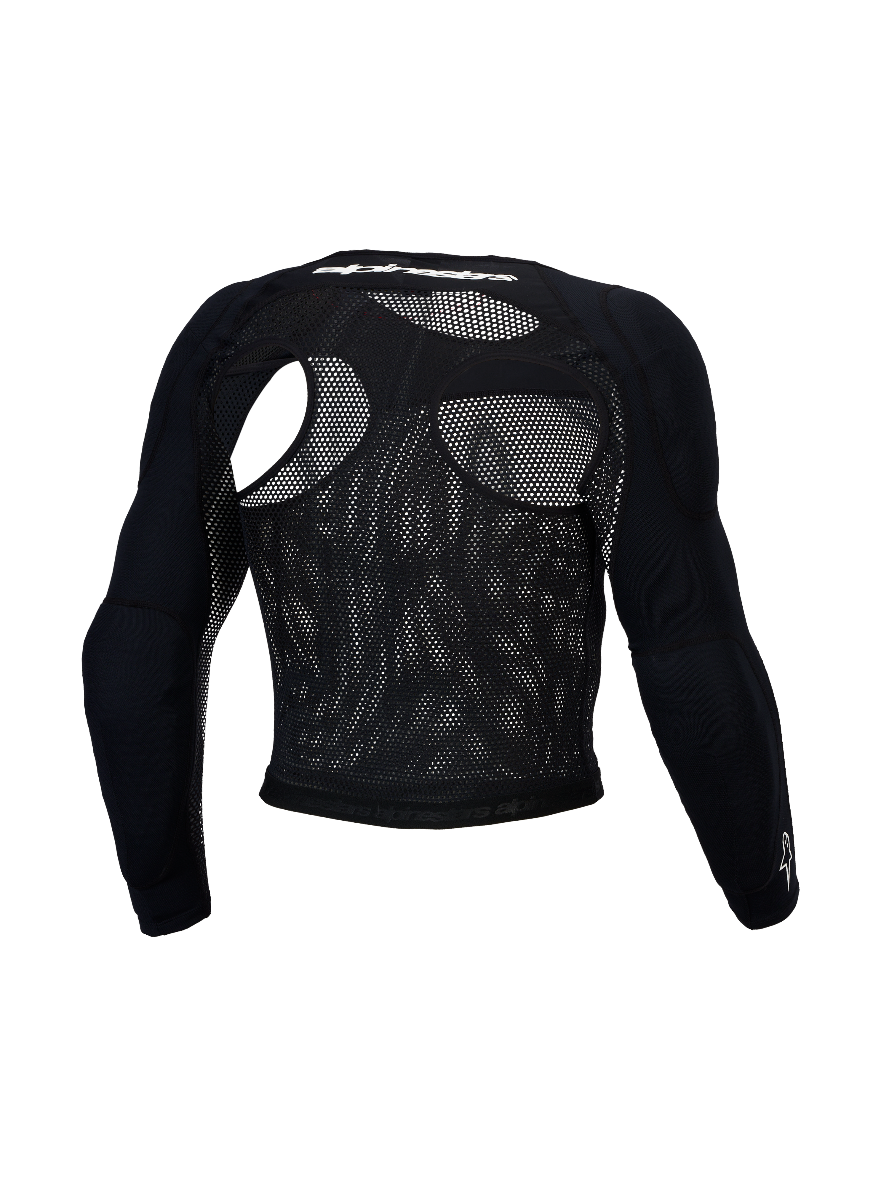 Alpinestars Bionic Race beschermingstop, zwarte mesh beschermjas voor heren met CE-niveau 1 schouder- en elleboogbescherming, achteraanzicht.