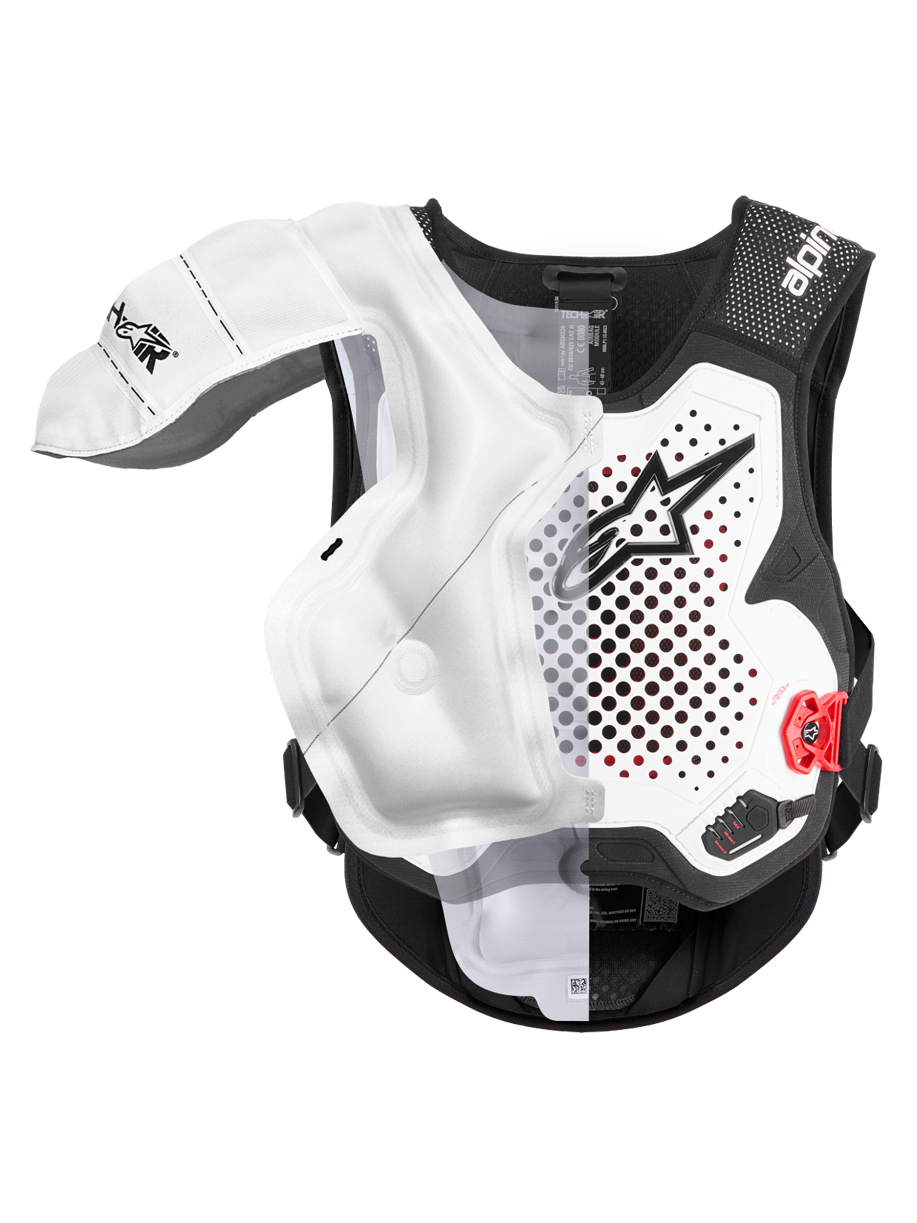 Alpinestars Tech-Air® MX System, Motocross Airbag Vest, White and Black, CE Certified off-road protection showing deployed airbag bladder overlay