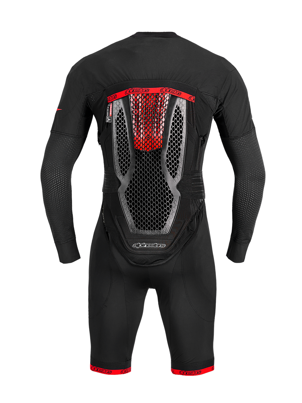 Tech-Air 10 V2 Race Airbag-System in Schwarz mit integriertem Waben-Rückenprotektor und roten Rennakzenten.