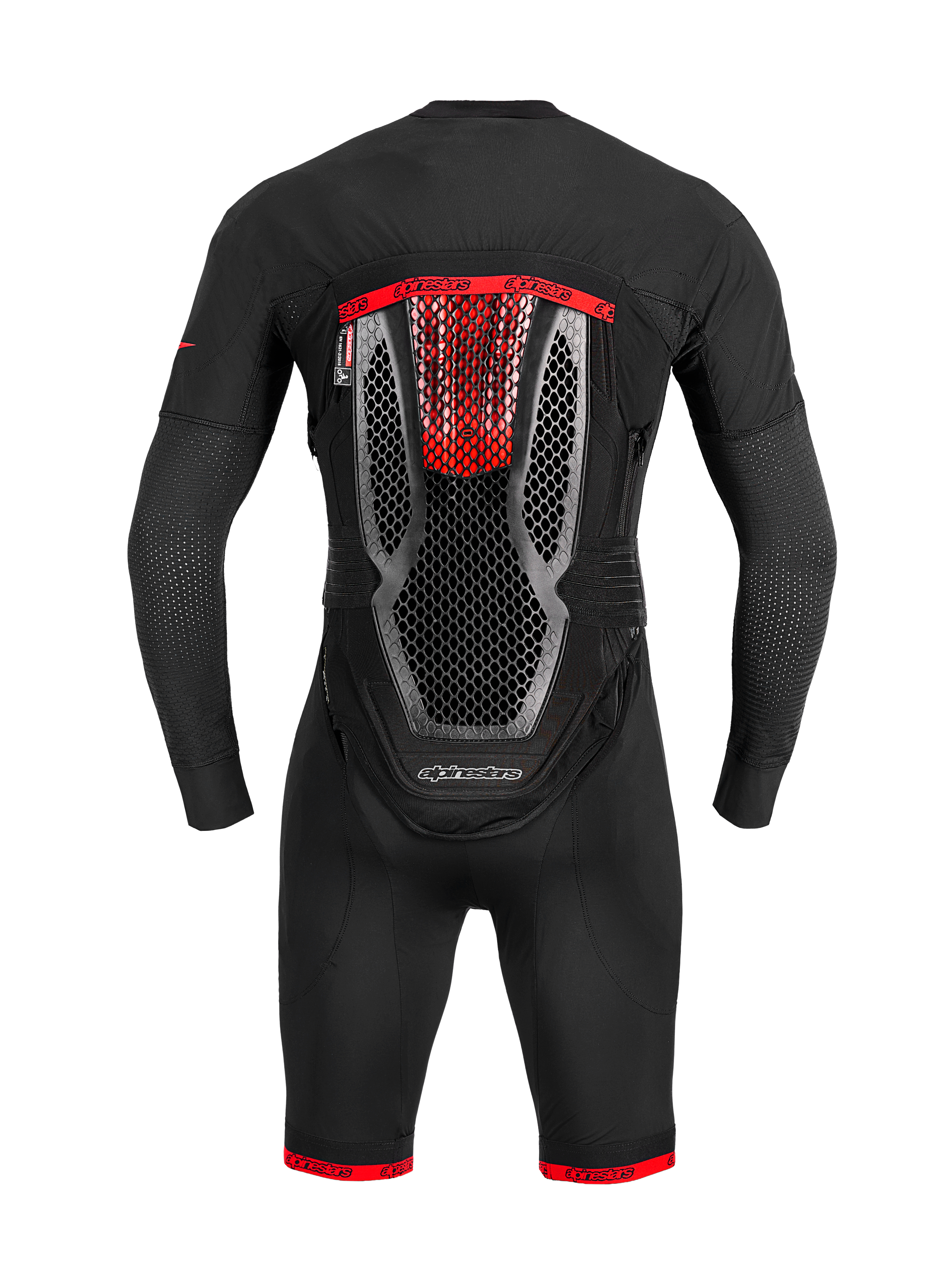 Tech-Air 10 V2 Race Airbag-System in Schwarz mit integriertem Waben-Rückenprotektor und roten Rennakzenten.