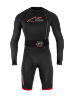 Tech-Air® 10 V2 Race Airbag-System, schwarze Basisschicht mit roten Akzenten und Aktivierungsgurt mit Led-Anzeige.