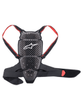 Alpinestars Nucleon KR-Cell Protector, protection dorsale de moto, noir fumé et rouge, grille alvéolée perforée avec logo Alpinestars blanc, bretelles réglables rouges à logo et ceinture ventrale noire, design ergonomique ventilé