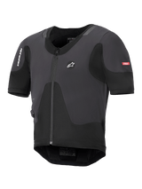 Système Alpinestars Tech-Air 5 Plasma, gilet airbag de moto noir, profil ultra-fin avec fermeture éclair frontale et manches courtes, doté de panneaux en mesh respirant et du marquage Alpinestars, conçu pour une protection sous la veste