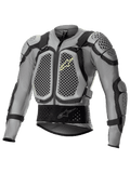 Alpinestars Bionic Action V2 beschermingsjas, off-road motorbodyprotector, grijs en zwart met fluogeel accenten, Cell Technology borst- en schouderbescherming met honingraatpatroon, ademende mesh-constructie, verstelbare riemen en tailleband voor motocross en enduro