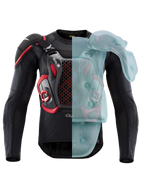 Alpinestars Tech-Air Off-Road System, FIM-homologated enduro and rally motorcycle airbag protection jacket, Black and Red, showing active airbag coverage on one side