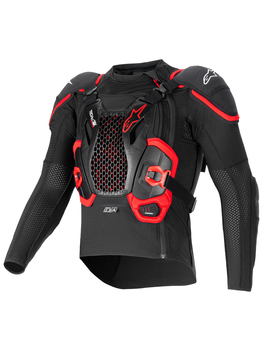 Alpinestars Tech-Air Off-Road System, motorcycle off-road airbag and protection jacket, Black and Red, textile construction with integrated Nucleon CELL chest and back protection