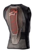 Alpinestars Nucleon Flex Pro Schutzweste, Motorrad-Schutzweste, Transparent Smoke Rot Schwarz, Rückansicht mit Hybrid-Cell-Struktur-Rückenprotektor und roten Akzenten, belüftetes schwarzes Mesh-Chassis, ergonomisches Sicherheitsdesign