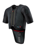 Alpinestars Tech-Air 7X System, gilet airbag pour moto, noir, avec fermeture éclair frontale, châssis en mesh ventilé à texture pointillée, manches courtes, protection dorsale étendue, finition intérieure rouge et logo Tech-Air 7X sur la poitrine, conçu pour la course sur route et la performance sur circuit