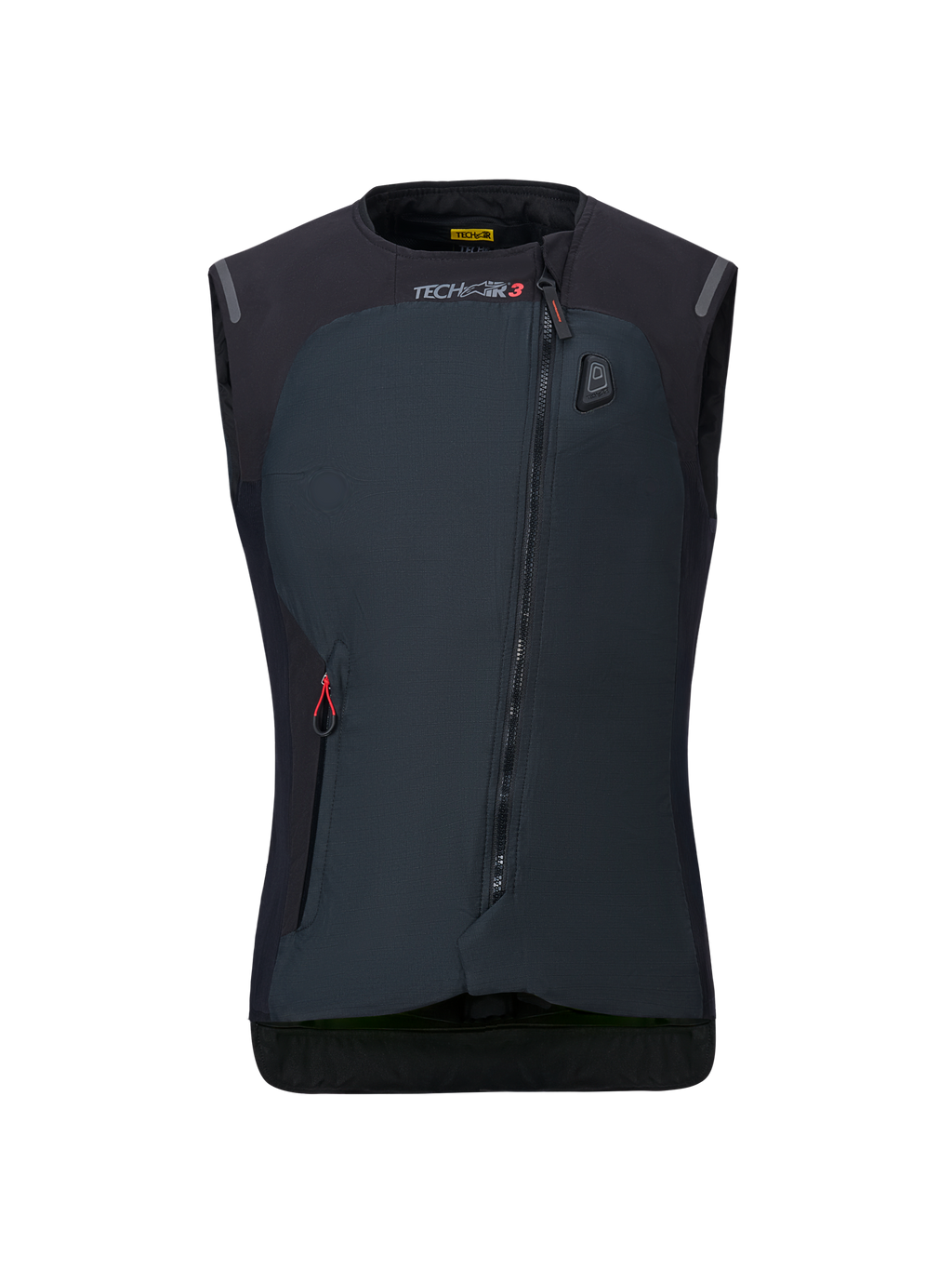 Alpinestars Stella Tech-Air 3 V2 Systeem, zwart motorairbagvest voor dames, vooraanzicht met een diagonale ritssluiting, Tech-Air 3-branding en een led-statusindicator op de borst