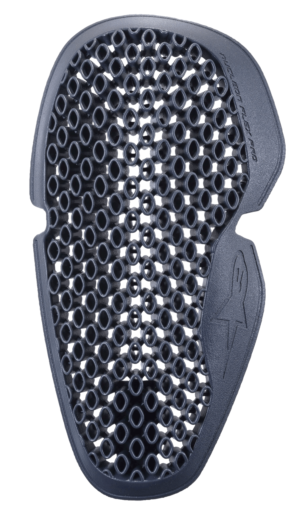 Alpinestars Nucleon Flex Pro Elbow Protector, Anthracite gray, honeycomb cell ventilation pattern, contoured ergonomic shape with embossed logo, flexible impact protection insert for motorcycle gear