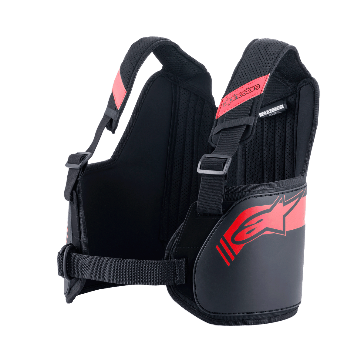 Alpinestars Bionic Rib Support, protection de côtes pour le karting, noir et rouge, avec bretelles réglables à boucles, design ergonomique profilé avec logo rouge, tissu mesh respirant pour la protection en sport automobile