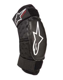 Alpinestars Bionic Action Kickstart Elbow Guard pour enfant, noir, coudière de protection avec logo étoile blanc et marquage Kickstart rouge, doubles sangles ajustables avec Velcro, tissu mesh respirant, design ergonomique pour le motocross et les sports d'action