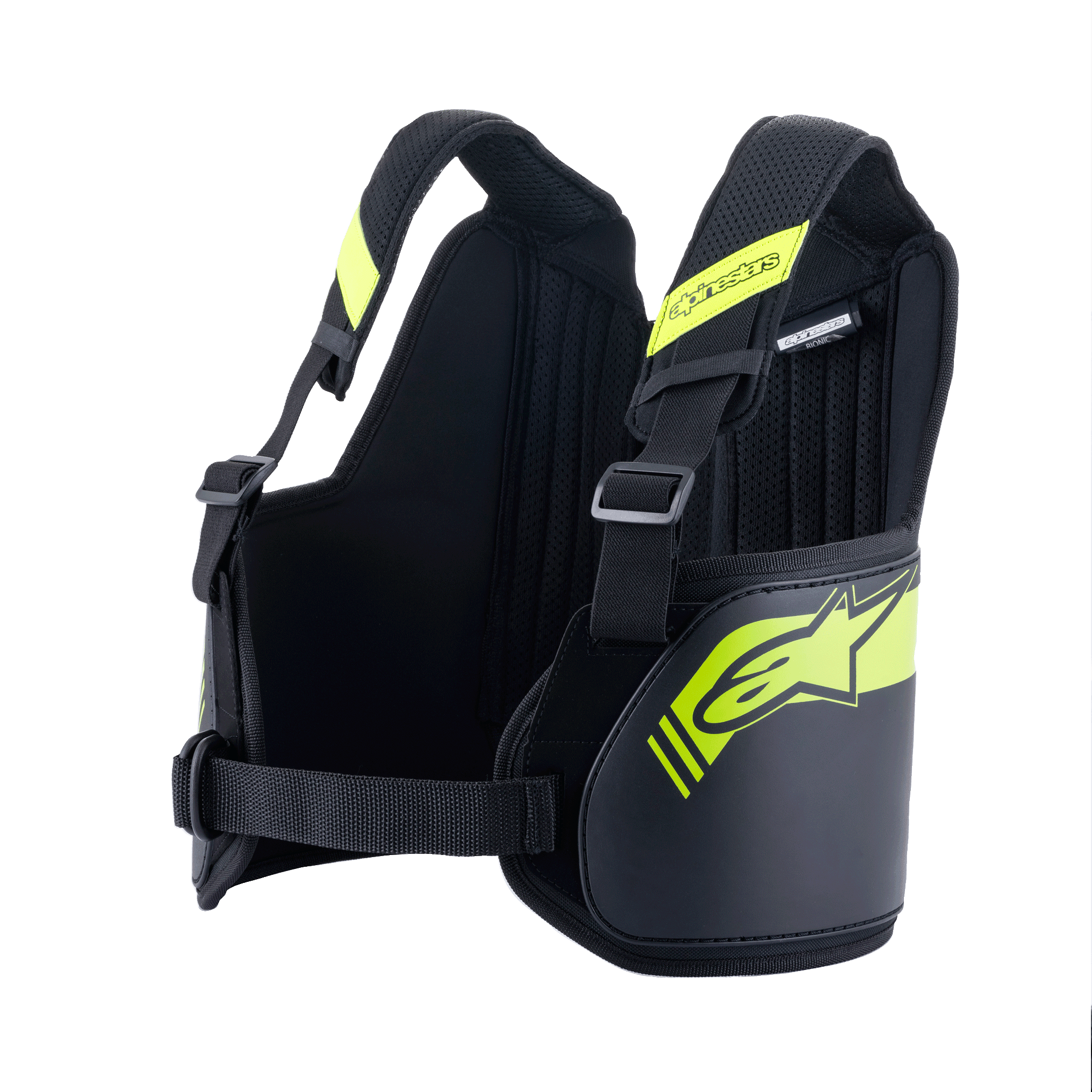 Alpinestars Youth Bionic Rib Support, protège-côtes de karting, noir et jaune fluo, avec bretelles et panneau arrière réglables, protections ergonomiques double densité avec noyau en fibre de verre, doublure en mesh 3D respirante, équipement de sécurité pour le karting junior
