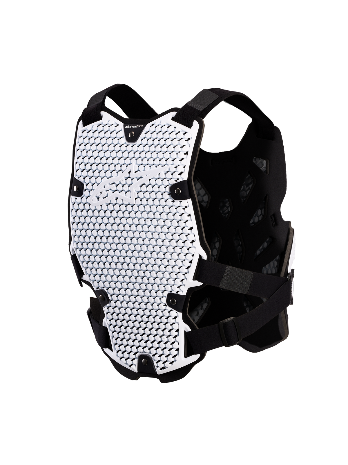 Alpinestars Bionic Action borstbeschermer, motorcross lichaamsbeschermer, wit en zwart, CE Level 1 gecertificeerd, met A-Morph technologie voor optimale ventilatie en flexibiliteit.