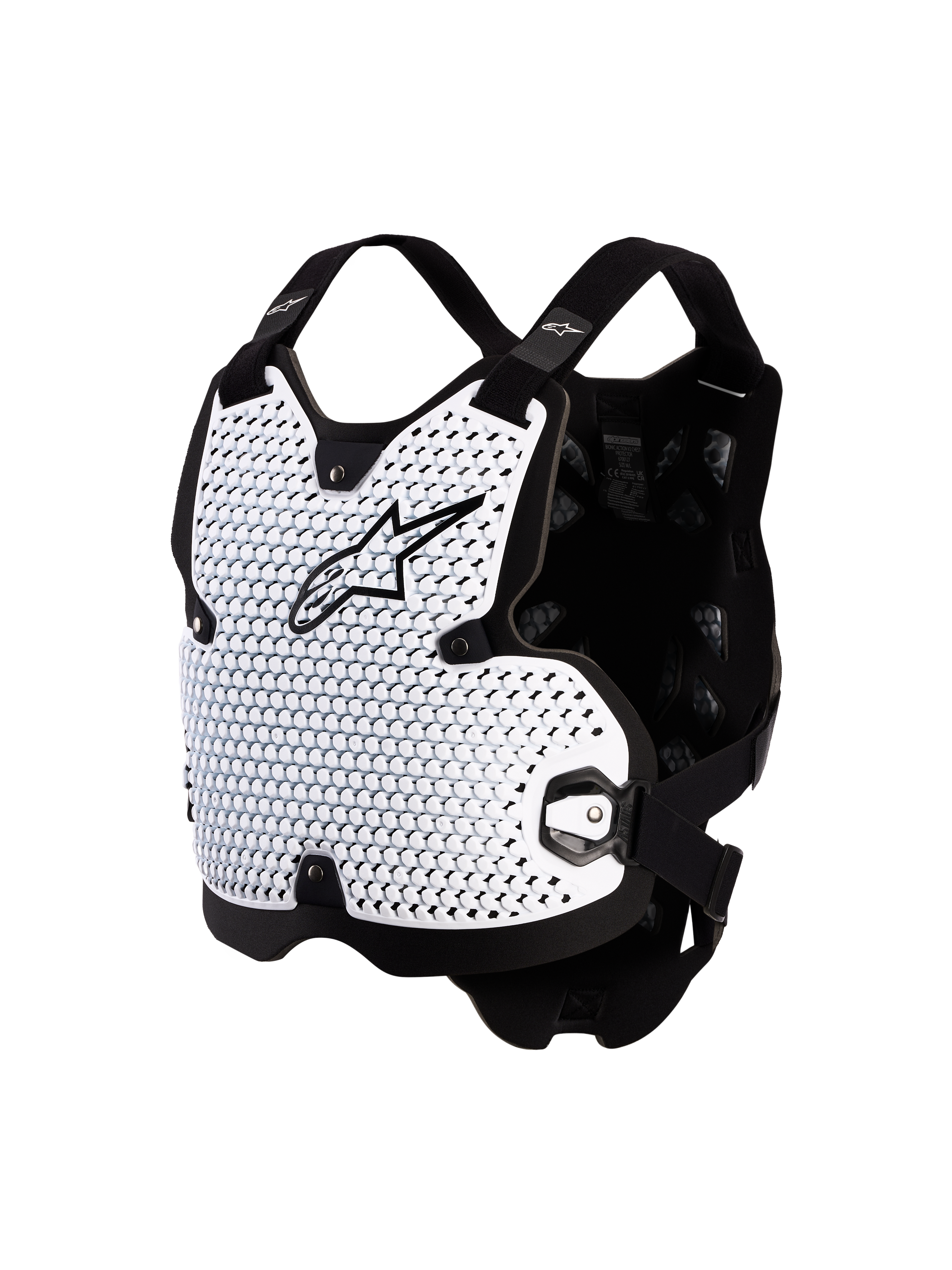 Alpinestars Bionic Action borstbeschermer, motorcross, wit en zwart, geventileerde CE Level 1 A-Morph Technology.
