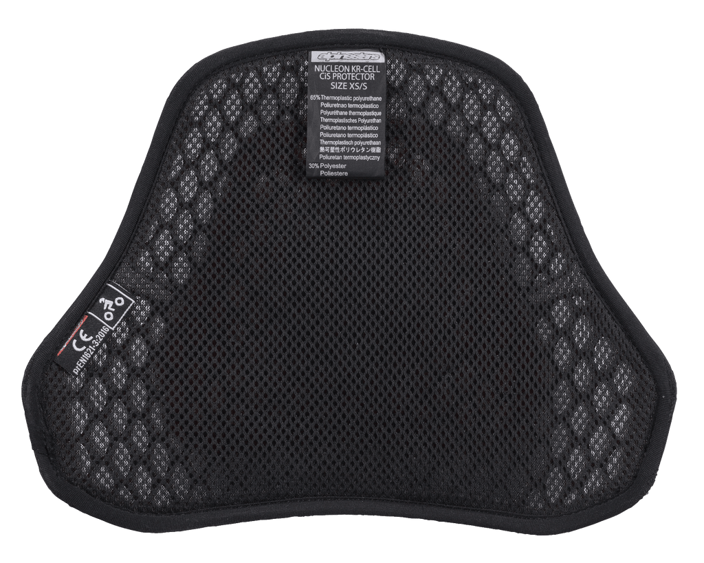 Alpinestars Nucleon KR Cell CiR Protectors, motorfiets borstbeschermer, zwarte airmesh binnenkant met honingraat microstructuur, voorzien van CE-certificeringslabel en zachte voering voor ademend vermogen en comfort