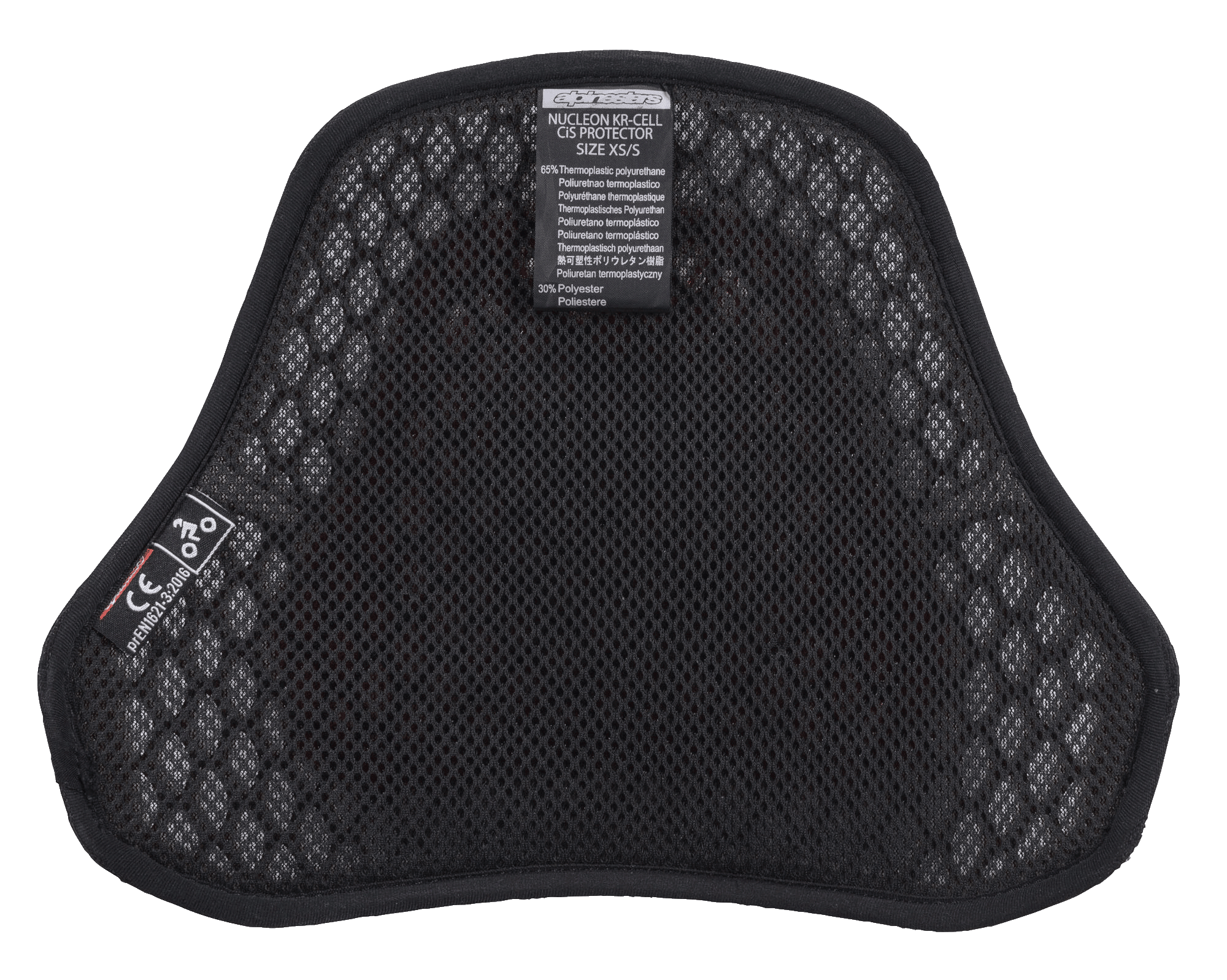 Alpinestars Nucleon KR Cell CiR Protectors, motorfiets borstbeschermer, zwarte airmesh binnenkant met honingraat microstructuur, voorzien van CE-certificeringslabel en zachte voering voor ademend vermogen en comfort