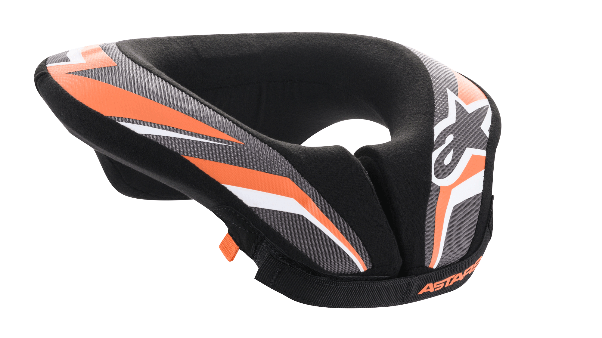 Alpinestars Youth Sequence Neck Roll, Nackenschutz für Motocross und MTB, Schwarz, Anthrazit und Orange, gepolstertes U-förmiges Design mit verlängertem Rückenteil für Stabilität, Schutzausrüstung für junge Fahrer, mit weißem Alpinestars-Logo