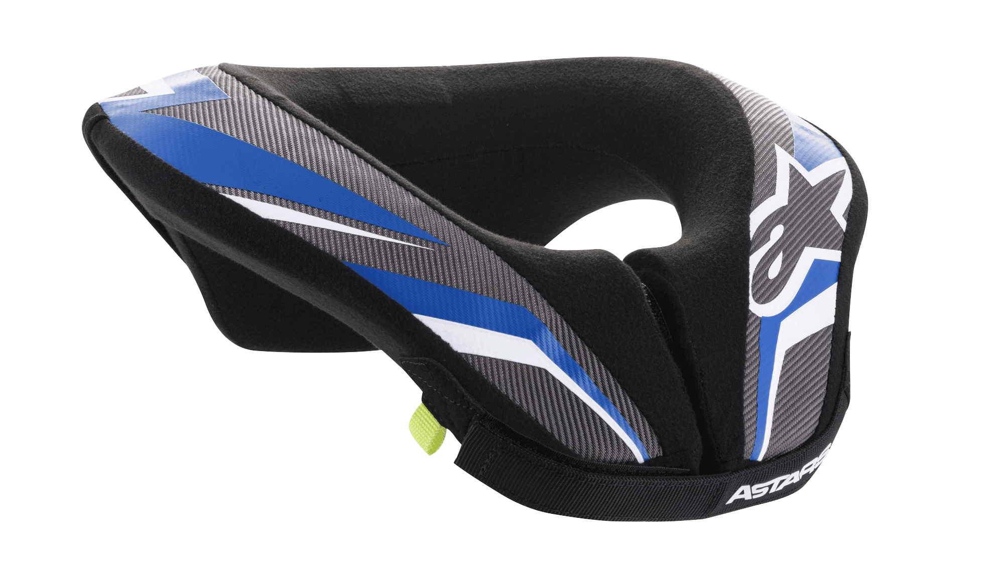Alpinestars Youth Sequence Neck Roll, Jugend-Motocross-Nackenschutz, Schwarz, Anthrazit und Blau, gepolstertes ergonomisches Design mit blau und grau gemusterten Paneelen, weißen Akzenten und Alpinestars-Branding, weiches Innenfutter für Komfort