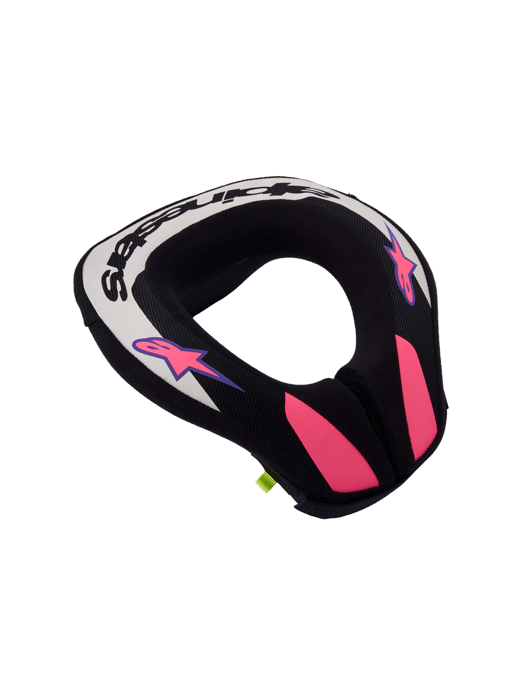 Alpinestars Jeugd Sequence nekbrace, ergonomische motorcrossbescherming voor jeugdrijders, zwart en lichtgrijs met paarse accenten, CE-gecertificeerd.