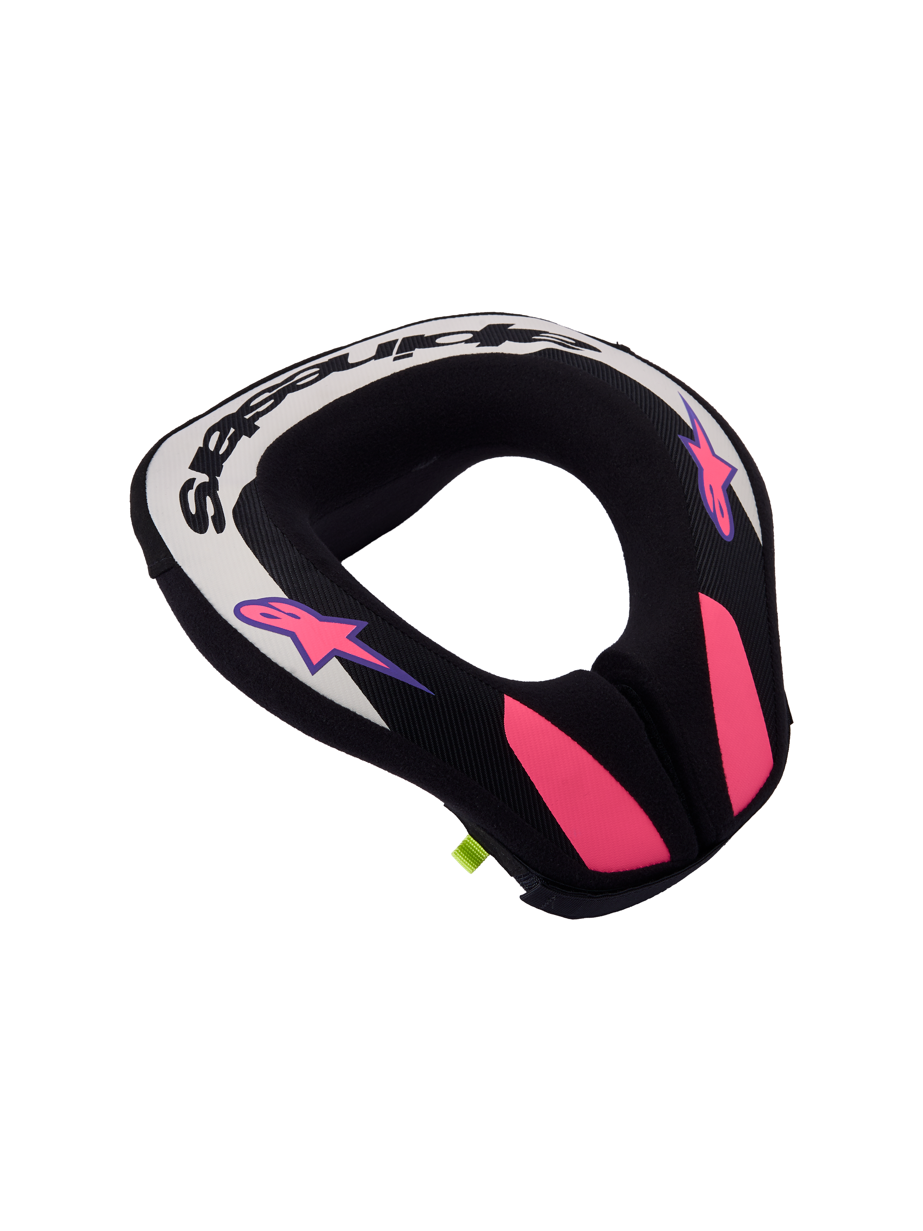 Alpinestars Jeugd Sequence nekbrace, ergonomische motorcrossbescherming voor jeugdrijders, zwart en lichtgrijs met paarse accenten, CE-gecertificeerd.
