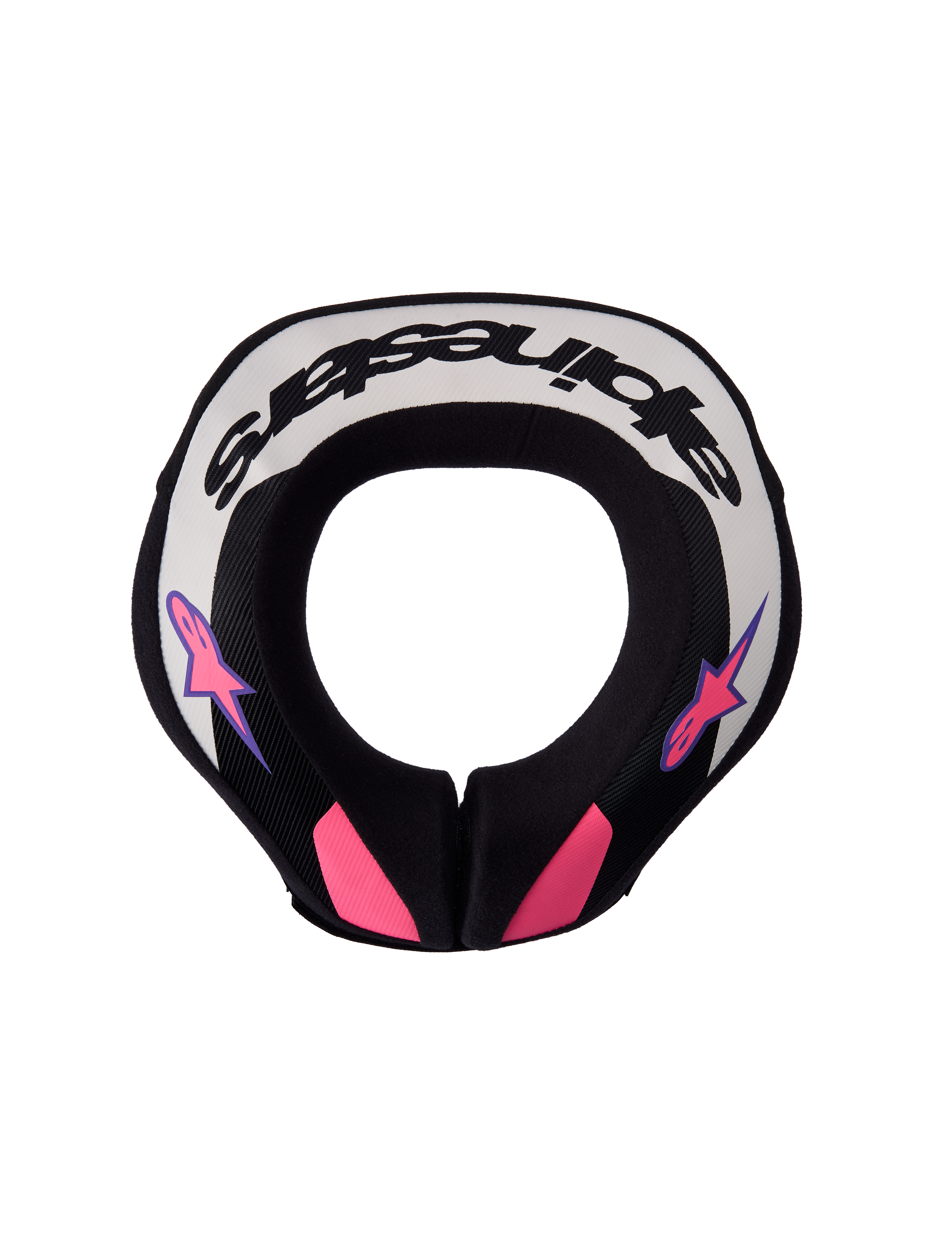Alpinestars Jeugd Sequence nekbrace, zwart-grijze nekbescherming met paarse accenten voor jonge motorcross-rijders.