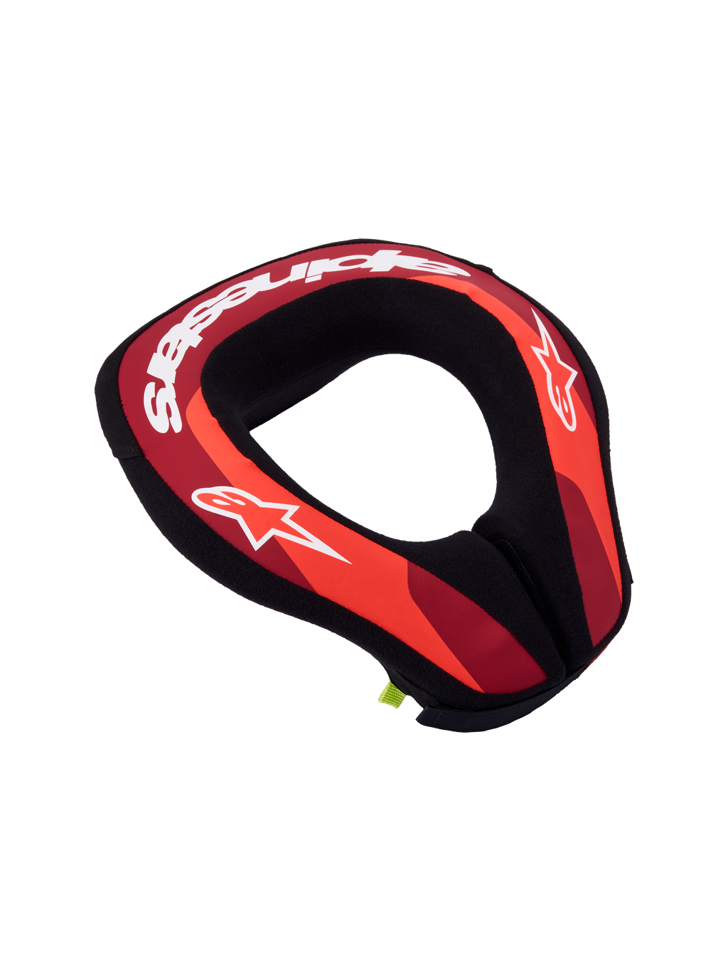 Alpinestars Jeugd Sequence nekbrace, rood en zwarte motorcross nekbescherming voor jonge rijders met witte logo's.