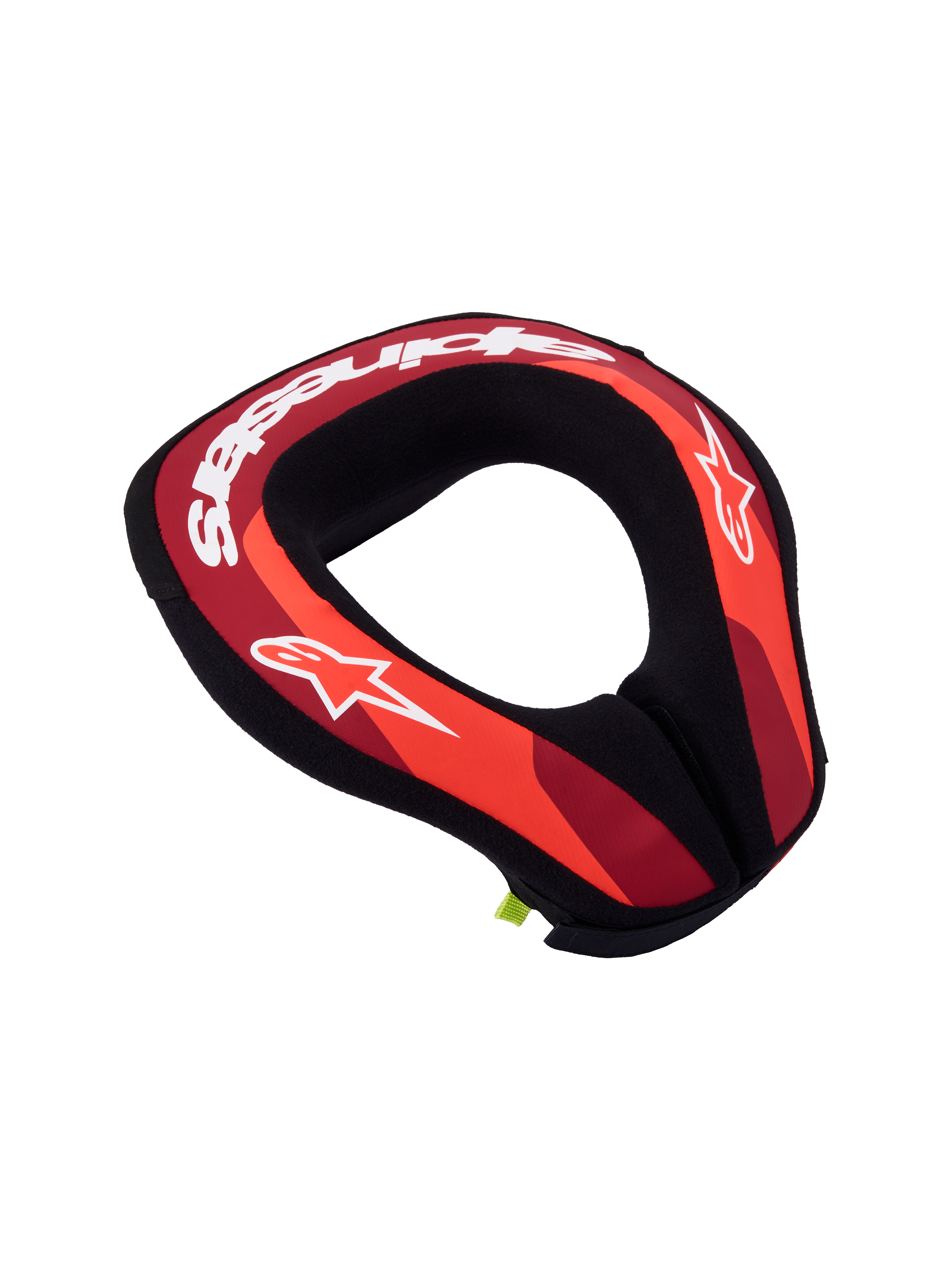 Alpinestars Jeugd Sequence nekbrace, rood en zwarte motorcross nekbescherming voor jonge rijders met witte logo's.