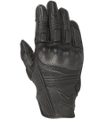 Alpinestars Mustang V2 handschoenen, zwarte leren motorhandschoenen, geperforeerd ontwerp met geïntegreerde knokkelbescherming, accordeon stretchpanelen op de vingers, sterlogo in reliëf, urban short-cuff stijl