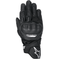 Gants Alpinestars SP-5, gants de moto de course, noirs, cuir perforé avec protection des articulations en polymère intégrée, doigts rembourrés, logo Alpinestars blanc sur la manchette, design sportif à manchette courte