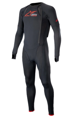 Tech-Air 10 Race System Lange Basisschicht, Motorrad-Unteranzug für Herren, Schwarz und Hellrot, atmungsaktive Mesh-Einsätze.