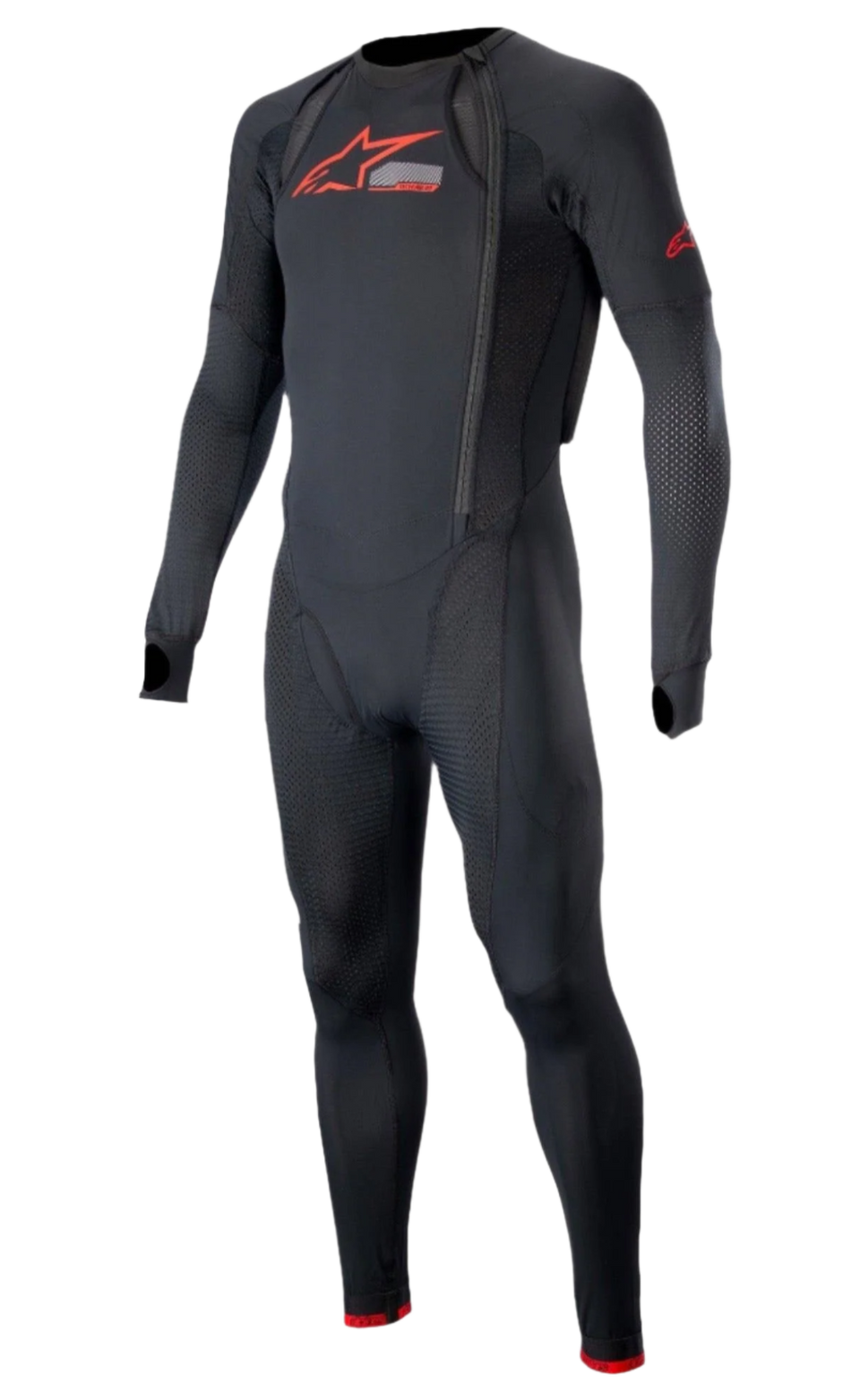 Alpinestars Tech-Air 10 Race, sous-couche longue pour homme, noire et rouge vif, avec maille respirante pour la course.