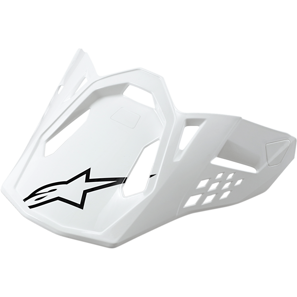 Alpinestars Supertech M10/M8 vizier, motorhelmvizier, wit glanzend met zwart sterlogo, hoekig design met ventilatieopeningen, aerodynamische constructie