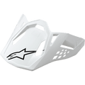 Visière Alpinestars Supertech M10/M8, visière de casque de moto, blanc brillant avec logo étoile noir, design angulaire avec découpes de ventilation, construction aérodynamique