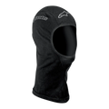 Alpinestars Open-Face Sturmhaube, Motorrad-Basisschicht, Unisex, Schwarz mit silbernen Alpinestars-Logos, feuchtigkeitsableitendes Textilmaterial, ergonomisches Design mit Flachnähten und verlängertem Halsbereich für zusätzlichen Windschutz.