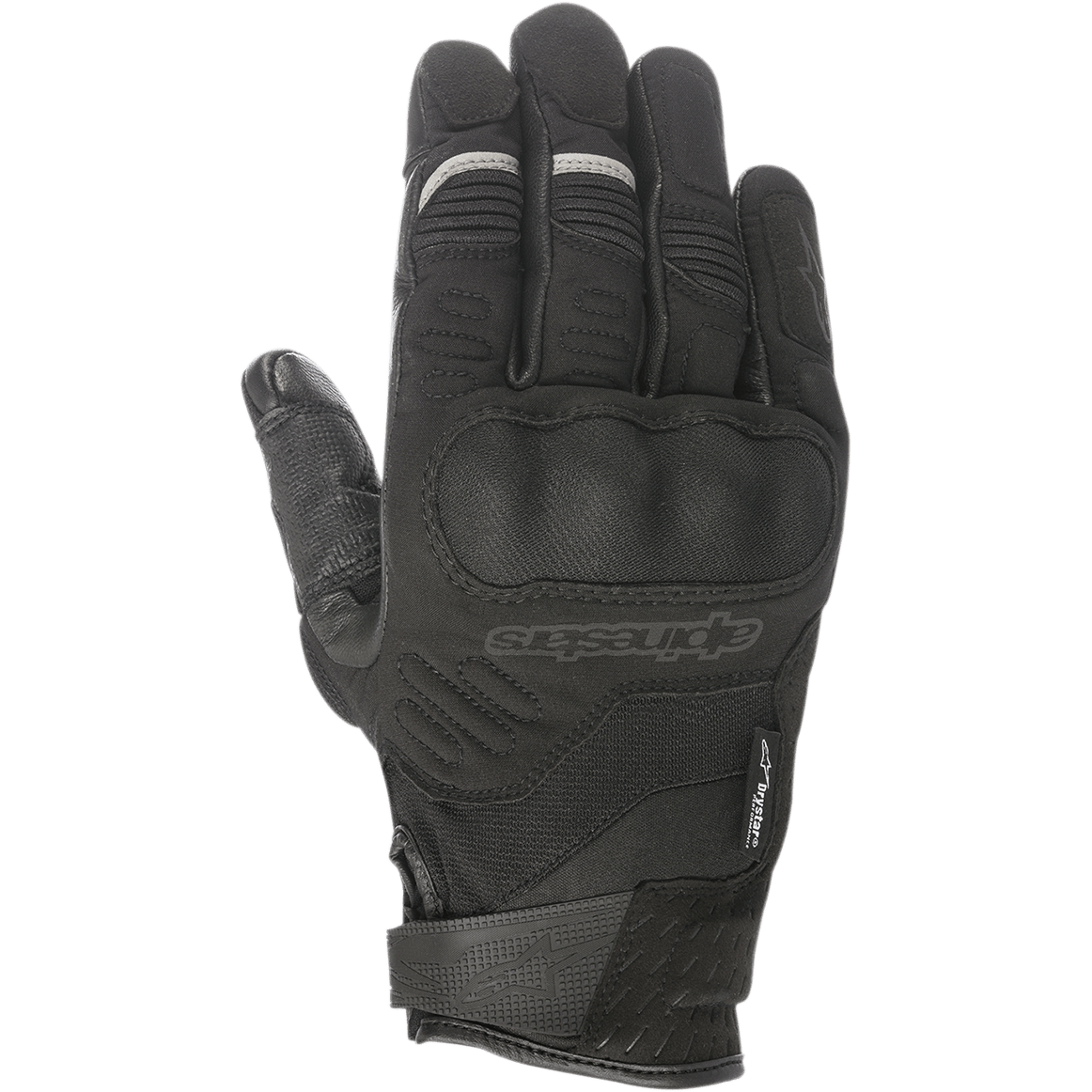Alpinestars C-30 Drystar® Handschuhe, Schwarze Motorradhandschuhe, übergeformter Hartschalen-Knöchelschutz, Stretch-Textil- und Softshell-Konstruktion, Klettverschluss am Handgelenk, dezente graue reflektierende Akzente an den Fingern