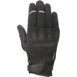 Alpinestars C-30 Drystar® Gloves, Black Motorcycle Gloves, featuring over-molded hard knuckle protection, stretch textile and softshell construction, Velcro wrist strap, and subtle grey reflective accents on the fingers.