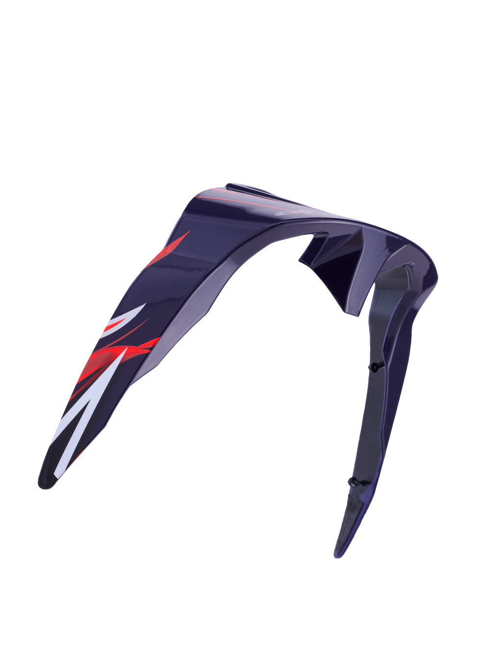 Alpinestars Supertech R10 Flyte Standaard Spoiler, helm-accessoire, paars rood glanzend, aerodynamisch gebogen ontwerp met rode en witte graphics, glanzende afwerking, officieel vervangingsonderdeel