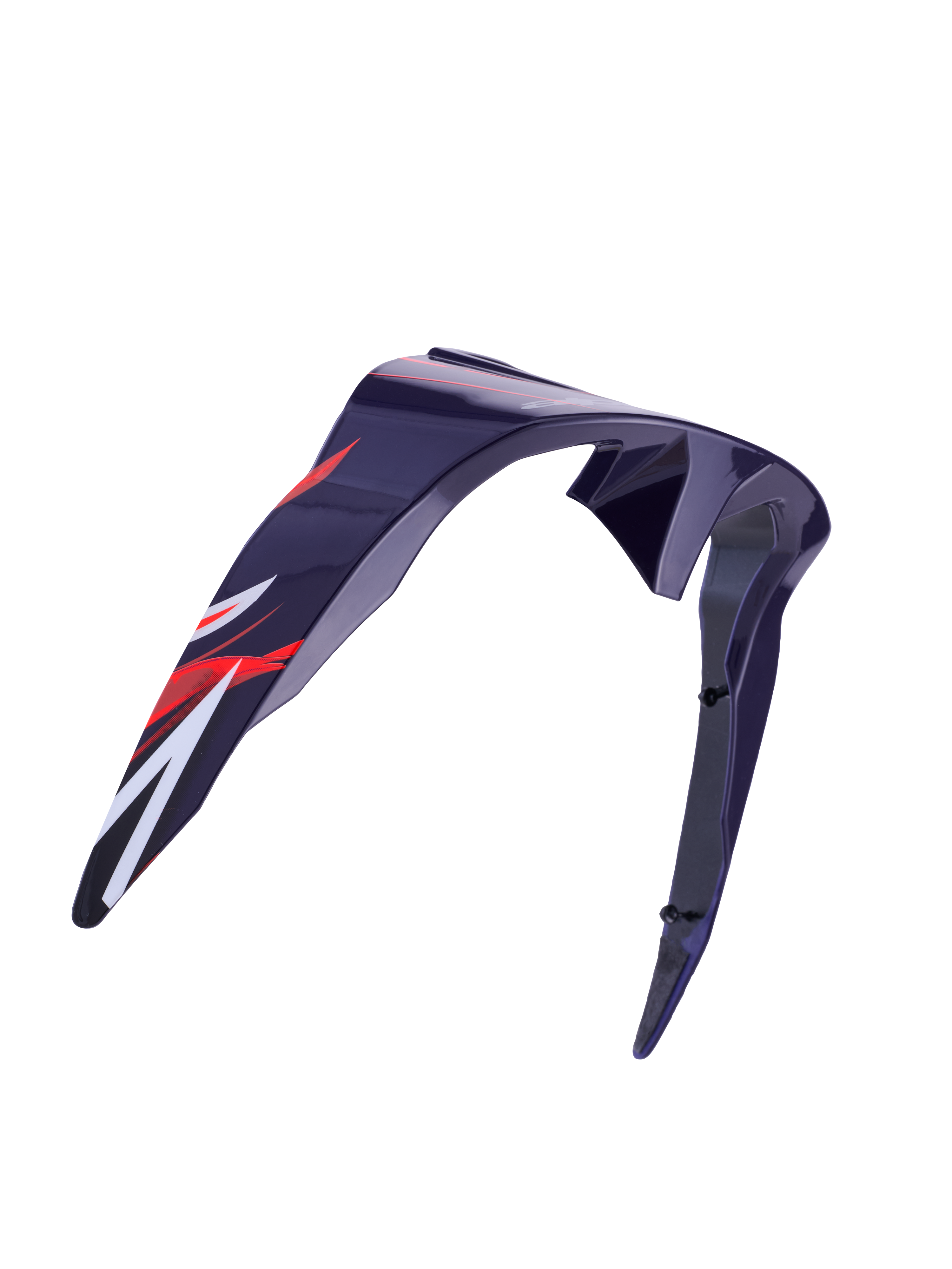 Alpinestars Supertech R10 Flyte Standaard Spoiler, helm-accessoire, paars rood glanzend, aerodynamisch gebogen ontwerp met rode en witte graphics, glanzende afwerking, officieel vervangingsonderdeel