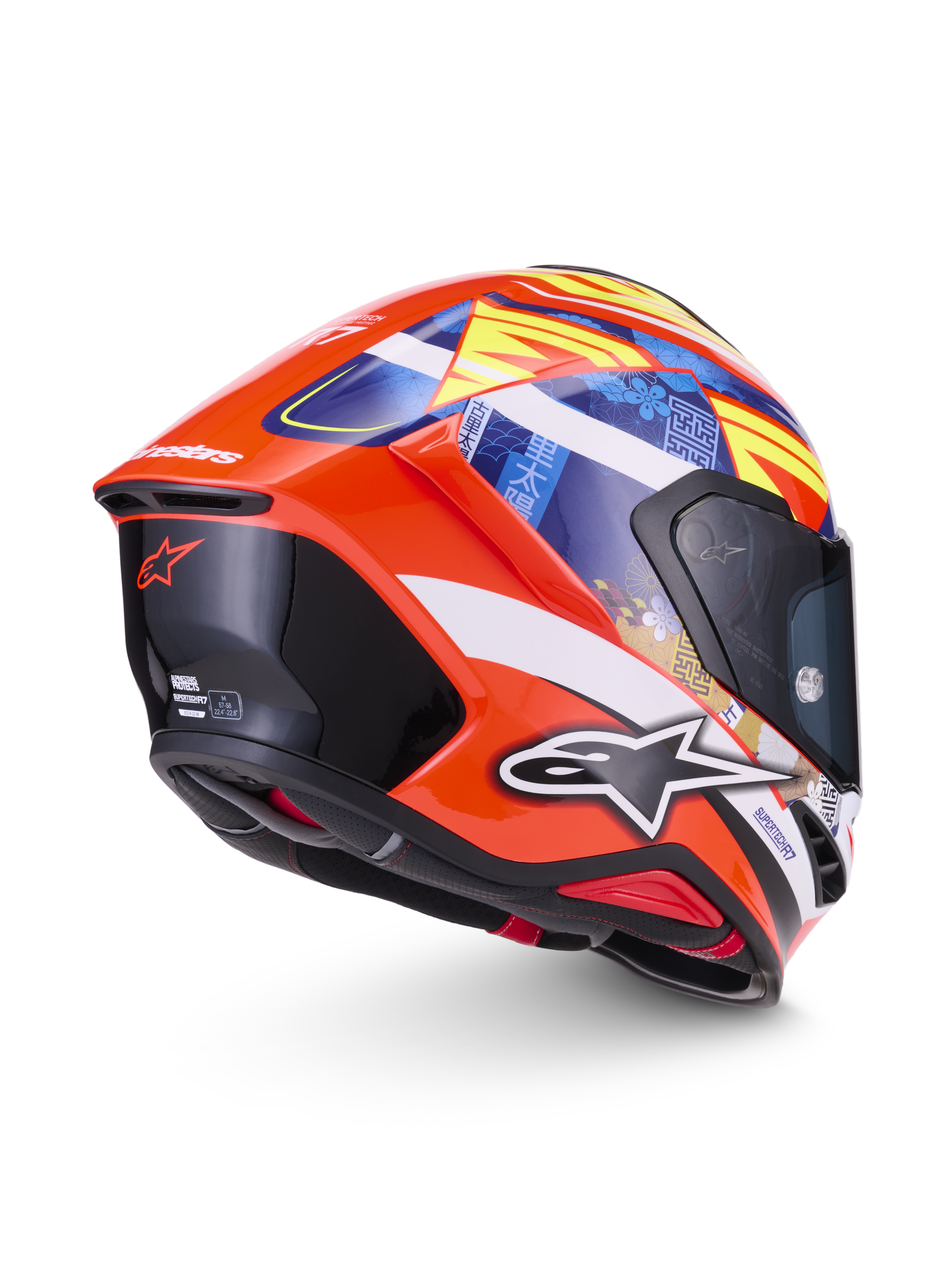 Alpinestars S-R7 Taiyo Furusato Helmet ECE 22.06, full face motorcycle racing helmet, Red, White, Blue and Yellow, multi-composite shell, ECE certified