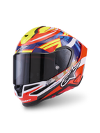 Alpinestars S-R7 Taiyo Furusato Helmet ECE 22.06, full face motorcycle racing helmet, Red, White, Blue, and Yellow, featuring multi-composite carbon shell construction and aerodynamic design