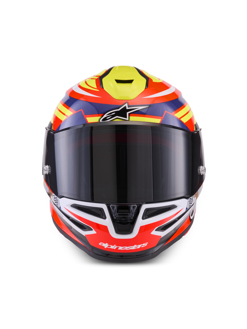 Alpinestars S-R7 Taiyo Furusato Helmet ECE 22.06, full face motorcycle racing helmet, Red, White, Blue, and Yellow Glossy, ECE Certified carbon construction