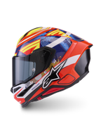 Alpinestars S-R7 Taiyo Furusato Helmet ECE 22.06, full face motorcycle racing helmet, Red, White, Blue, and Yellow glossy finish, ECE certified, carbon multi-composite shell construction