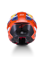 Alpinestars S-R7 Taiyo Furusato Helmet ECE 22.06, full face motorcycle racing helmet, rear view, Red, White, Blue, and Yellow, carbon composite construction