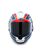 Alpinestars Supertech R10 Acosta Limited Edition Helmet, motorcycle racing helmet featuring a carbon shell, Blue, Red and White Matt colors, ECE 22.06, DOT and FIM certified