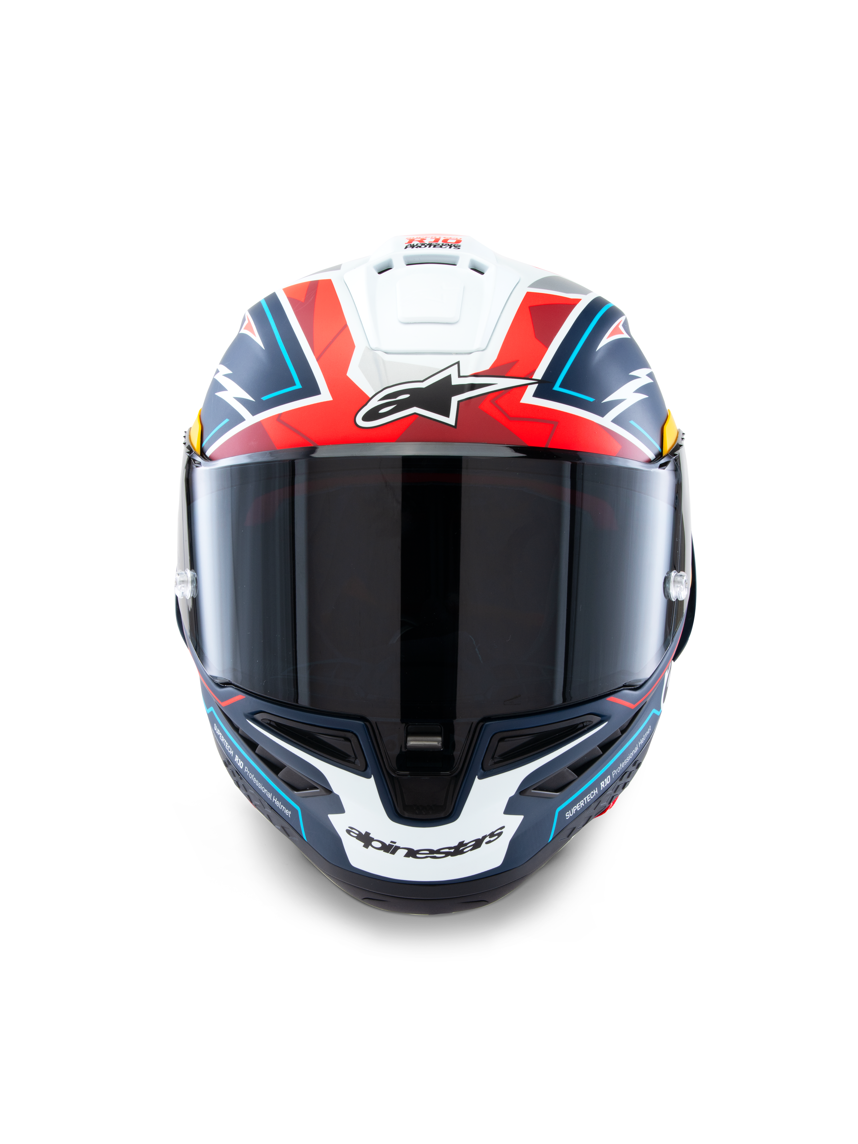 Alpinestars Supertech R10 Acosta Limited Edition Helmet, motorcycle racing helmet featuring a carbon shell, Blue, Red and White Matt colors, ECE 22.06, DOT and FIM certified