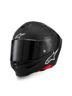 Alpinestars S-R7 Solid Helm, Integral-Motorradhelm, Schwarz Matt mit weißen A-Star-Logos auf der Stirn und an der Seite, dunkel getöntes Visier, aerodynamisches Schalendesign für den Rennsport und sportliches Fahren