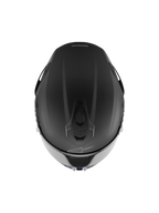 Alpinestars S-R7 Solid Helm, Integral-Rennhelm, Schwarz Matt, Draufsicht zeigt die aerodynamische Schalenkonstruktion, integrierte Belüftungsöffnungen und dezentes Alpinestars-Branding.
